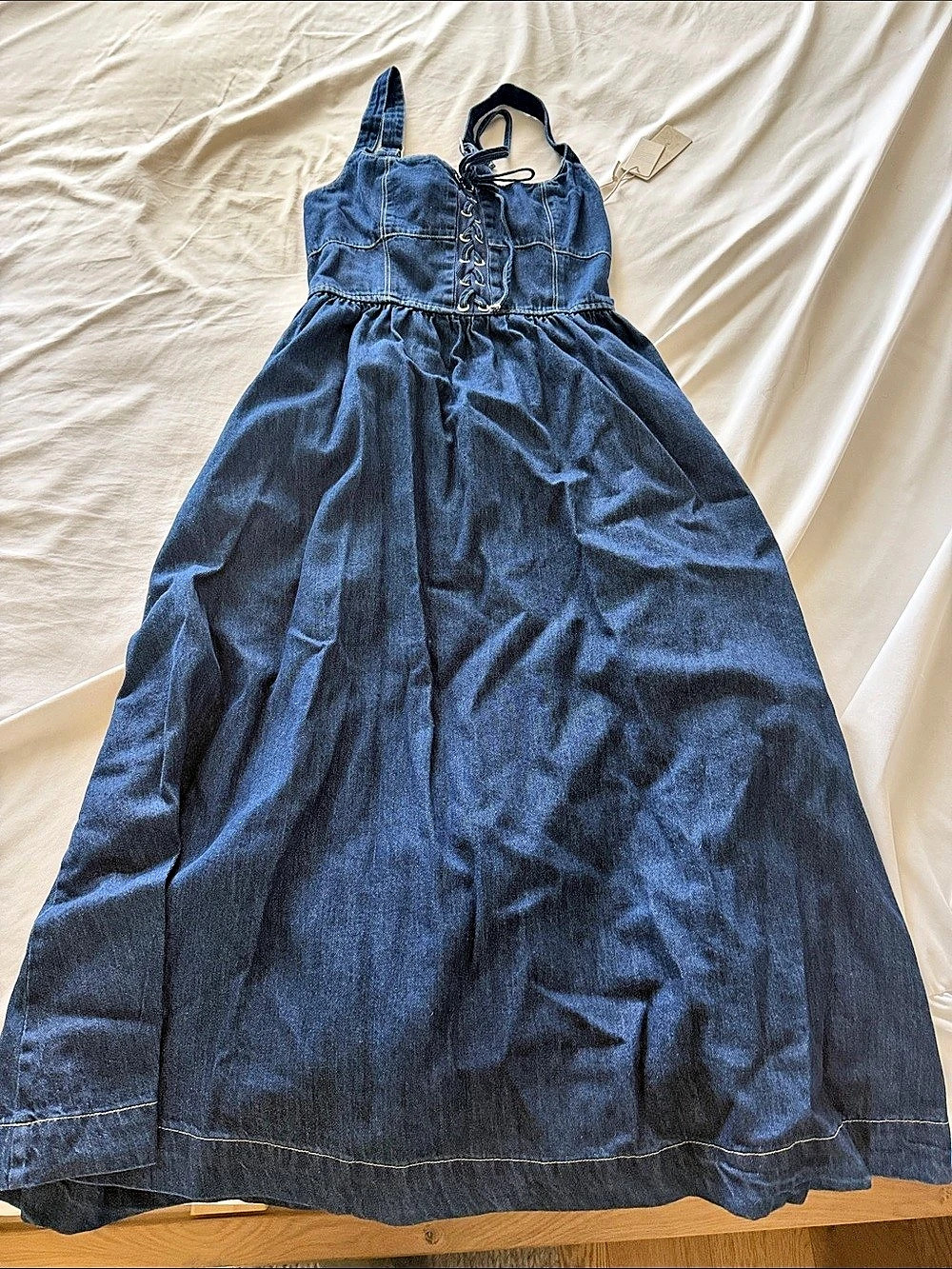 Altar'd State AS 8550/TAS Denim Lace-Up Maxi Dress Small NWT